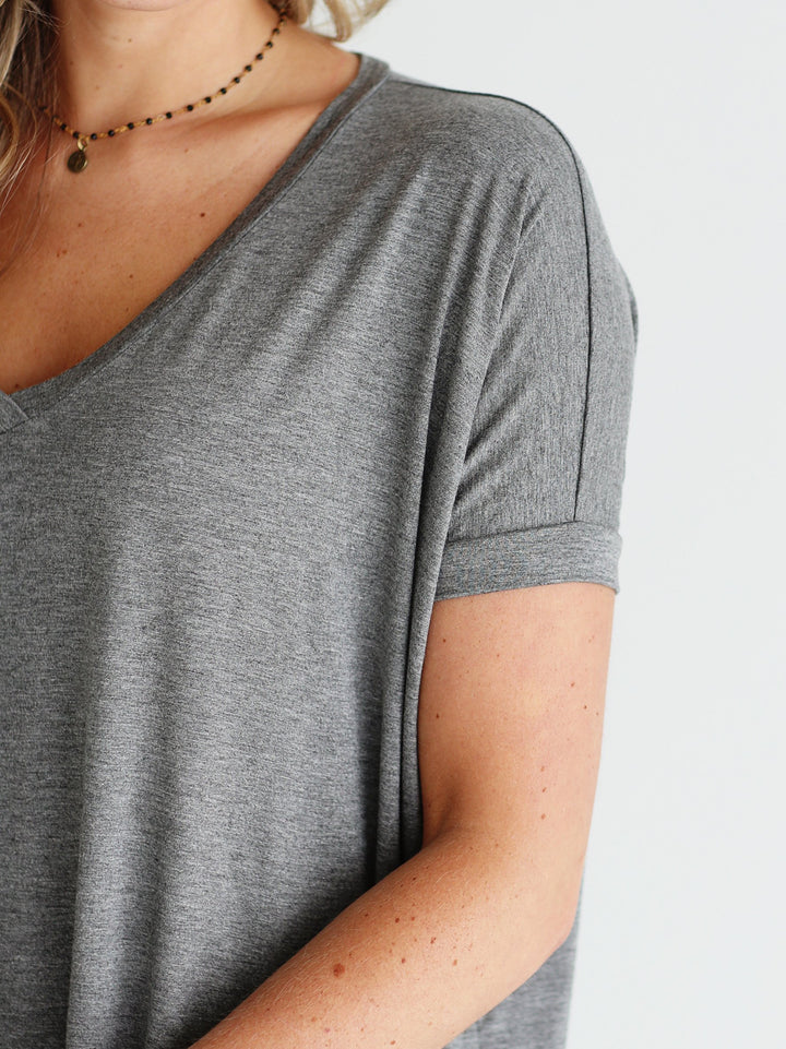 Dark Heather Gray V-Neck Short Sleeve Tunic