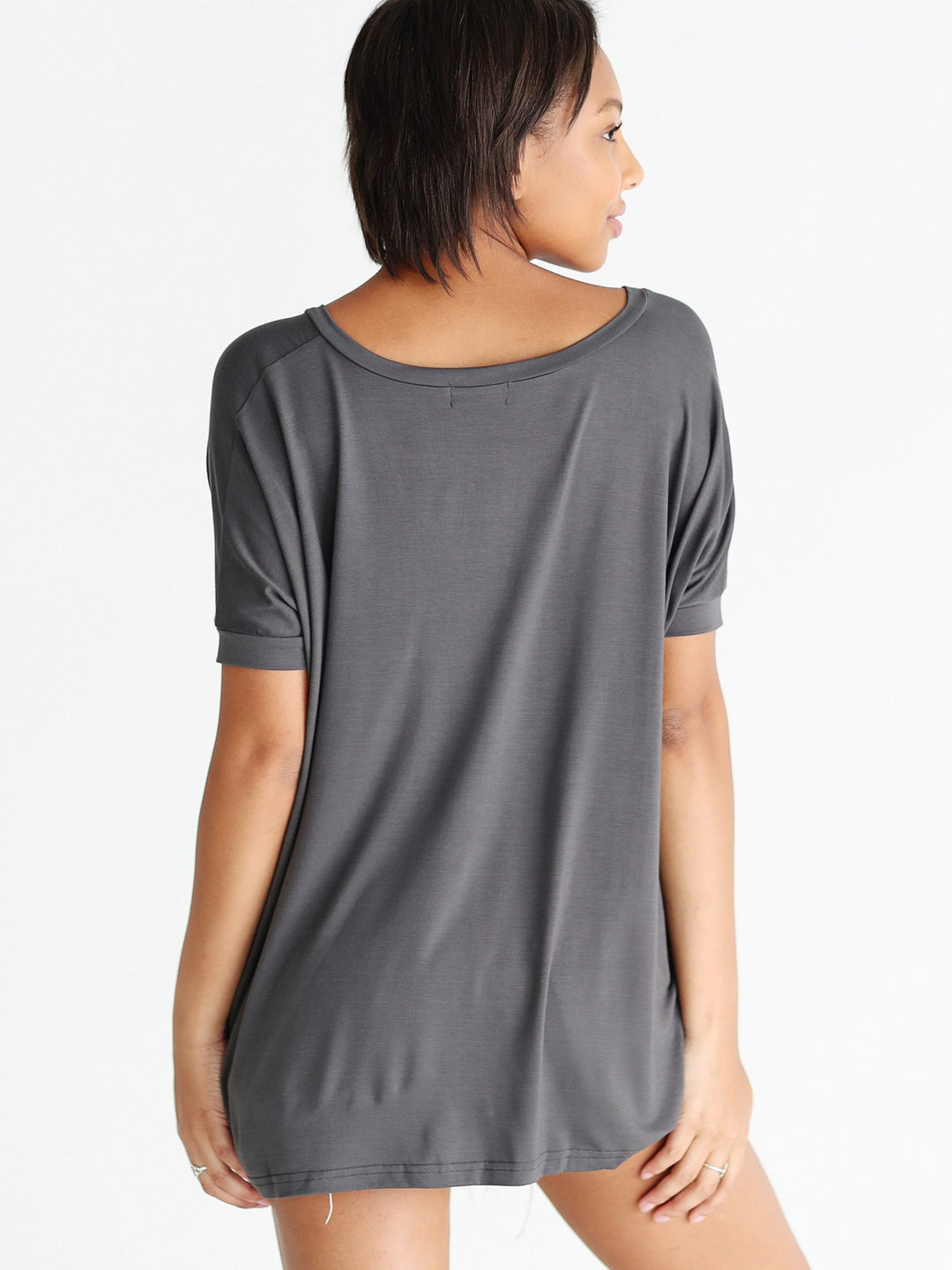 Dark Gray V-Neck Short Sleeve Top