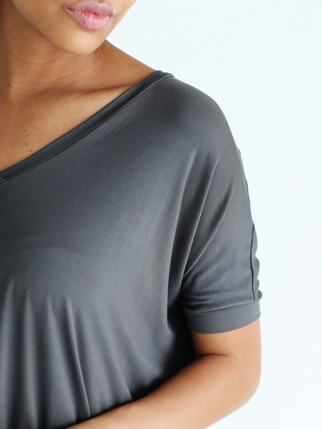 Dark Gray V-Neck Short Sleeve Top