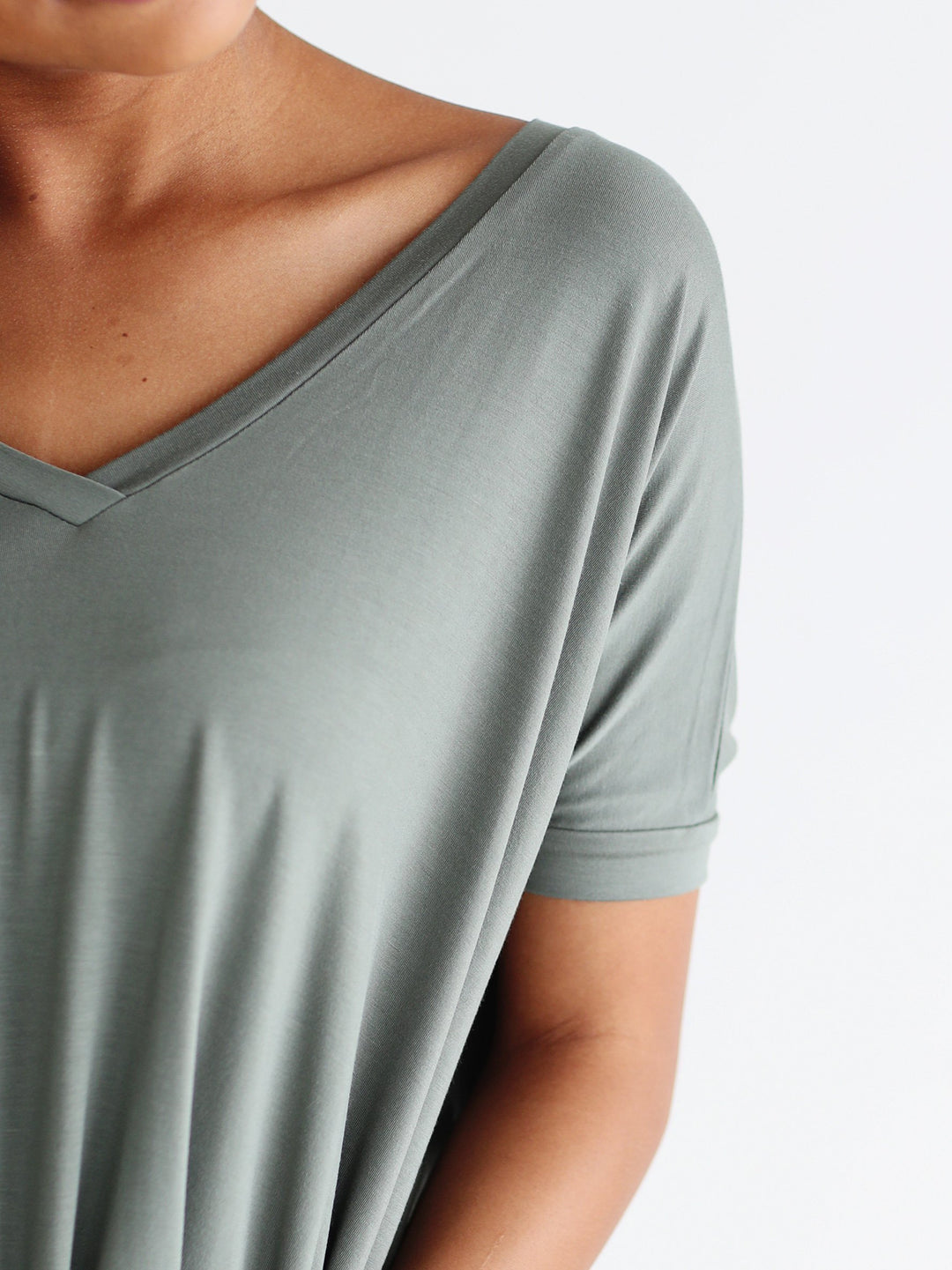 Light Olive V-Neck Short Sleeve Top