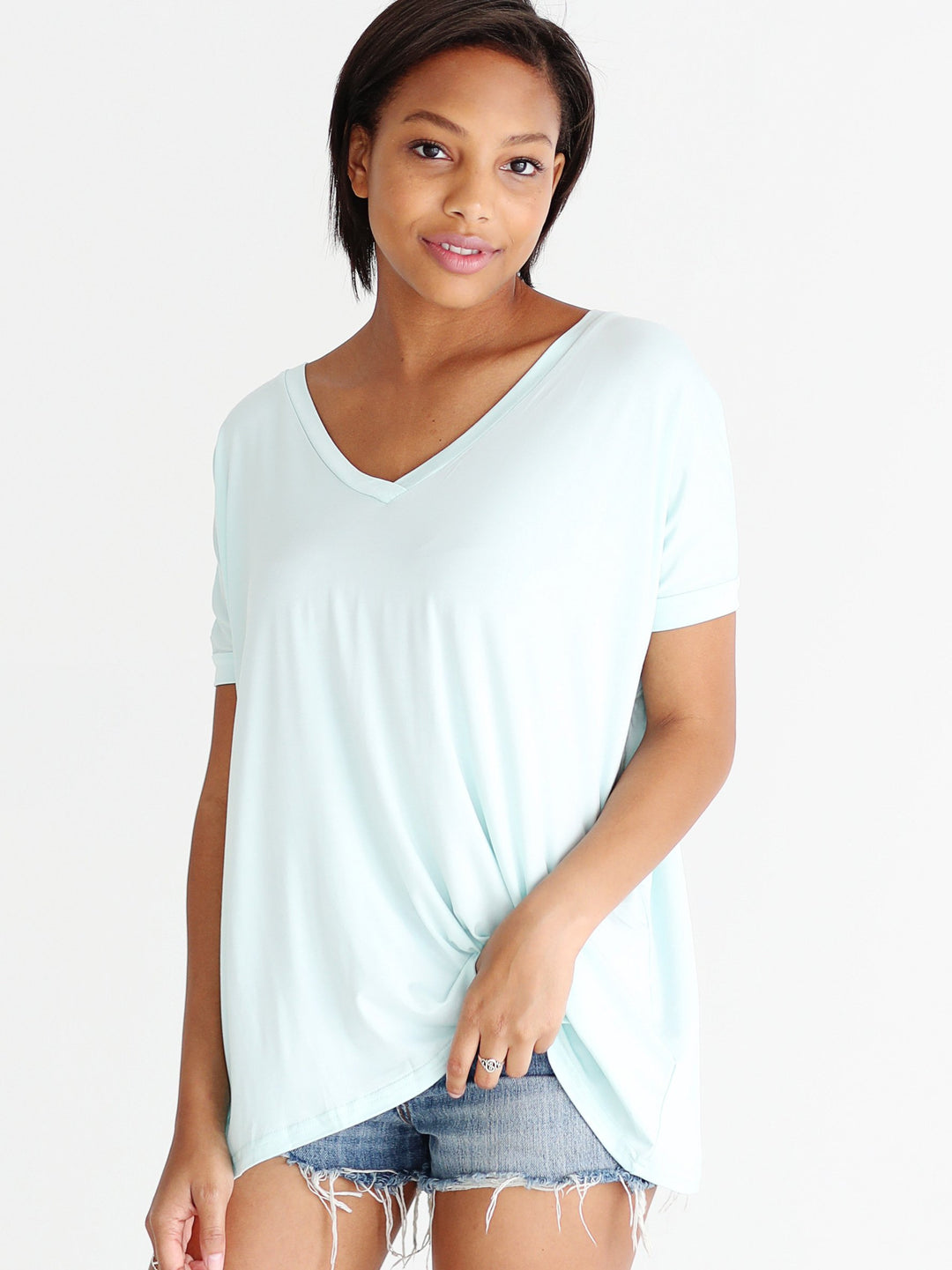 Mint V-Neck Short Sleeve Top