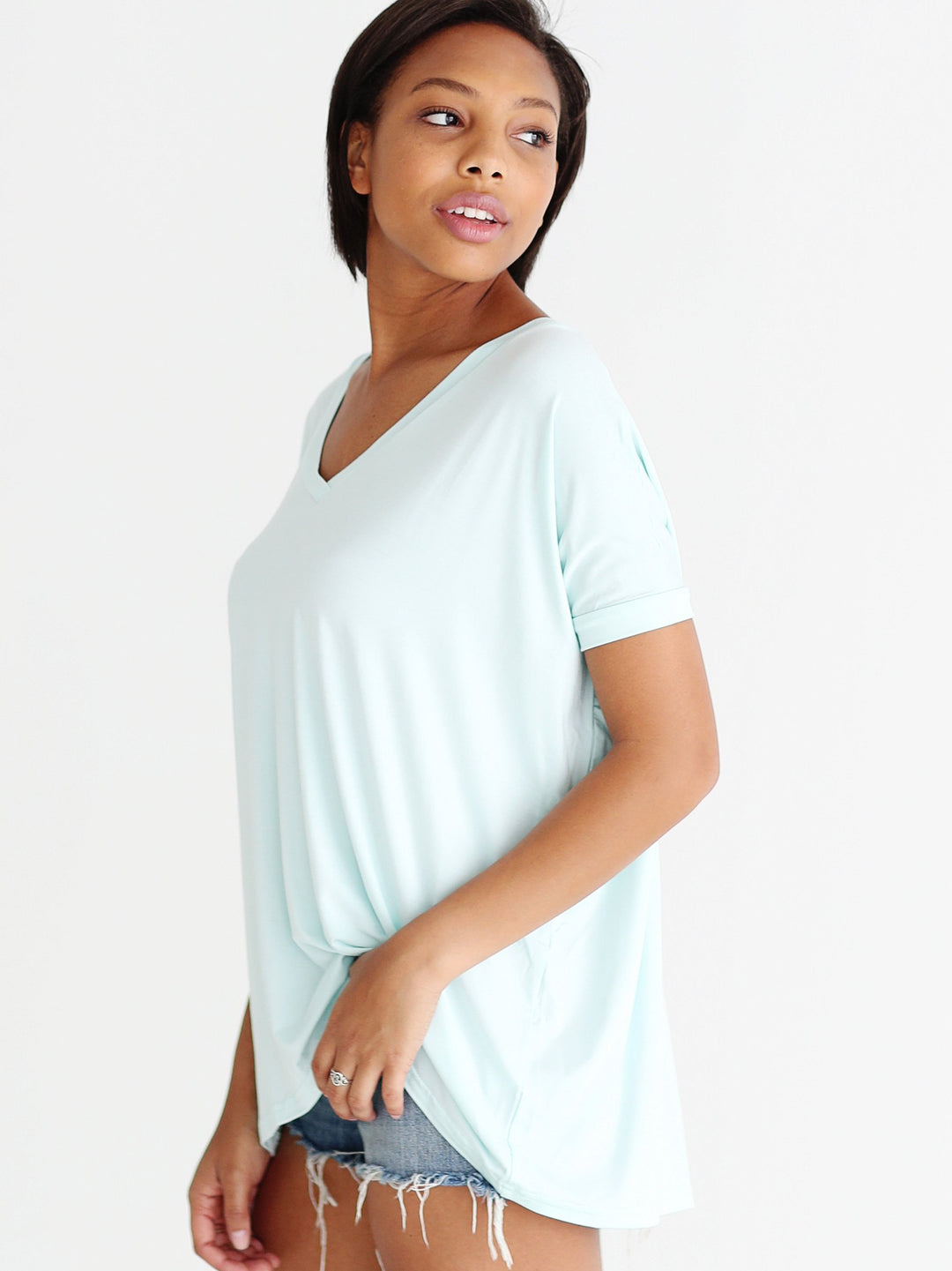 Mint V-Neck Short Sleeve Top