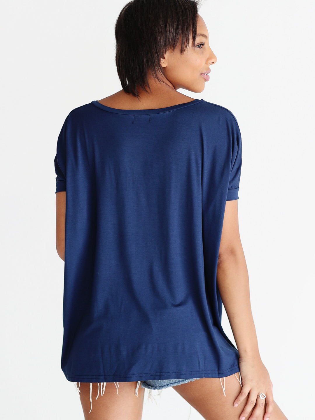 Navy V-Neck Short Sleeve Top