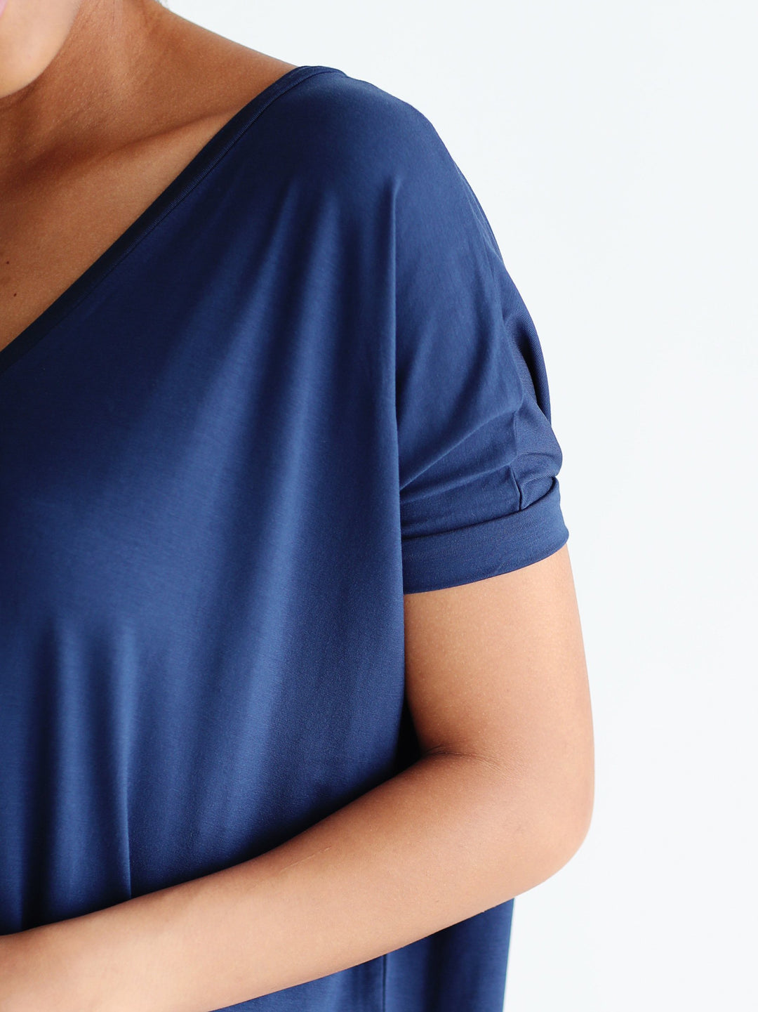 Navy V-Neck Short Sleeve Top