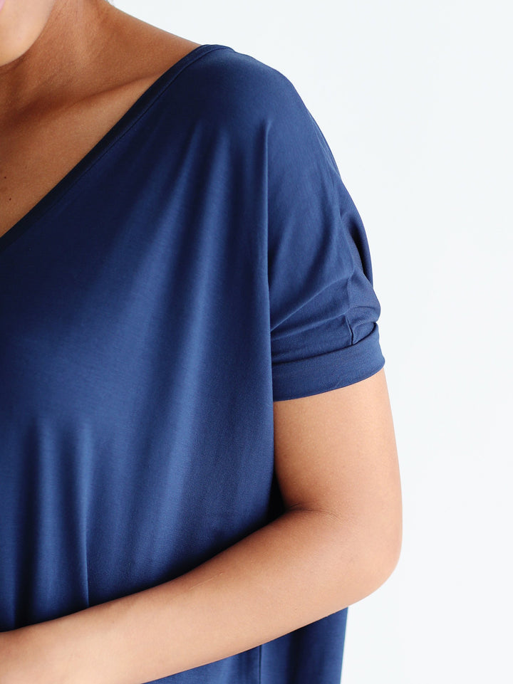 Navy V-Neck Short Sleeve Top