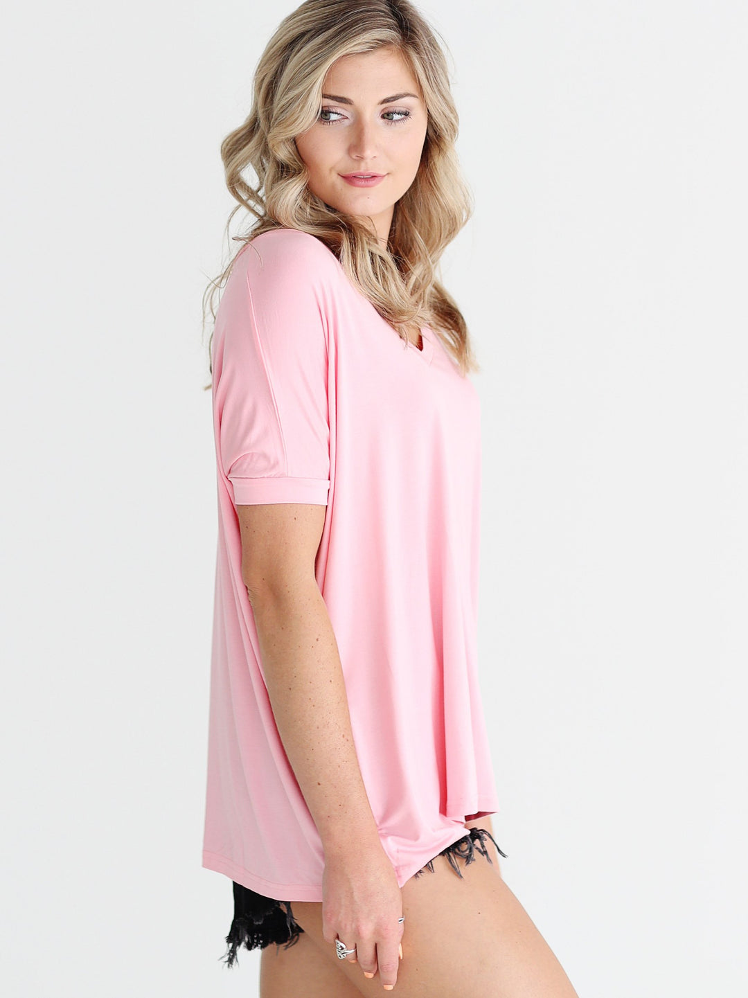 Rose Quartz V-Neck Short Sleeve Top