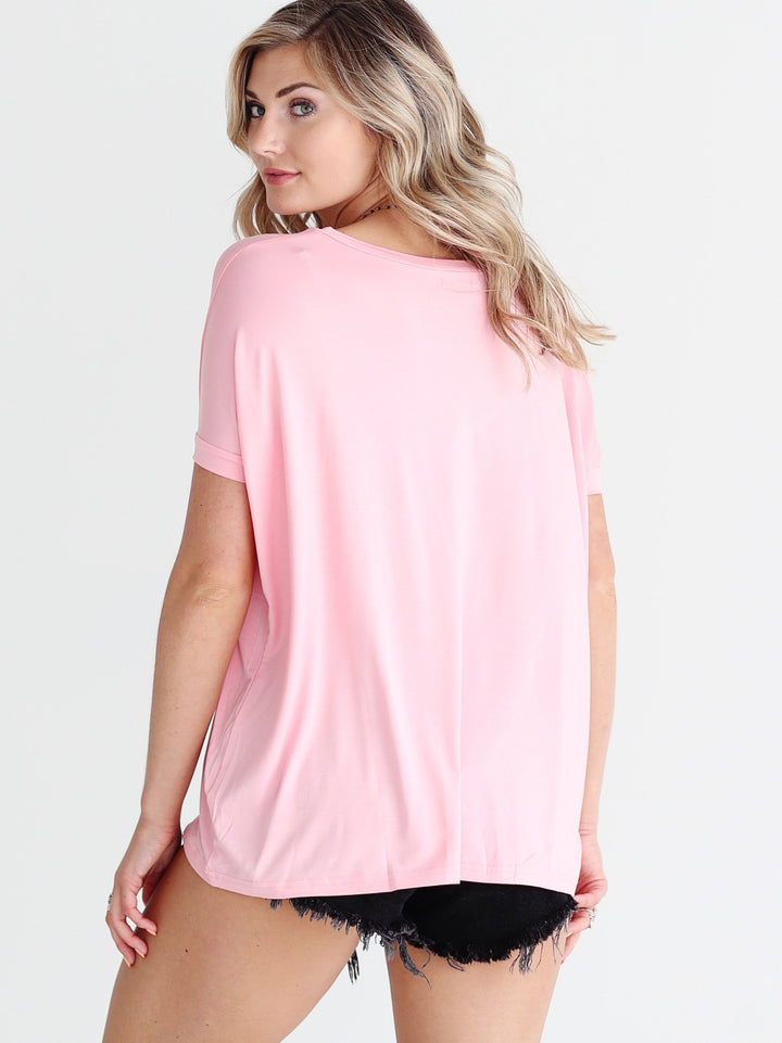 Rose Quartz V-Neck Short Sleeve Top