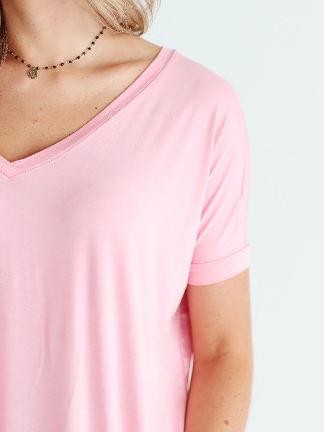 Rose Quartz V-Neck Short Sleeve Top