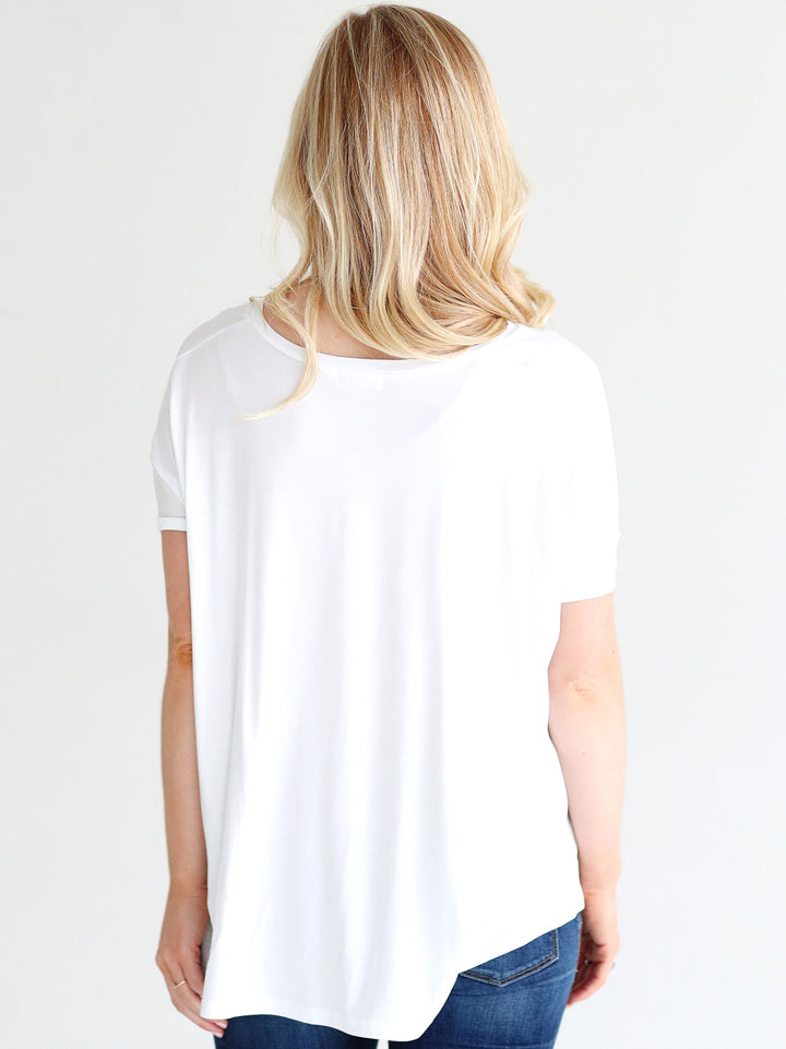White V-Neck Short Sleeve Top