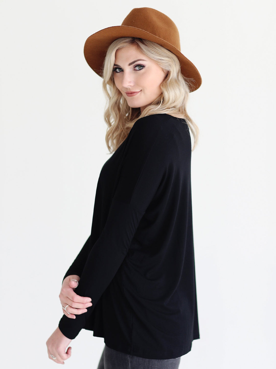 Black V-Neck Long Sleeve Top