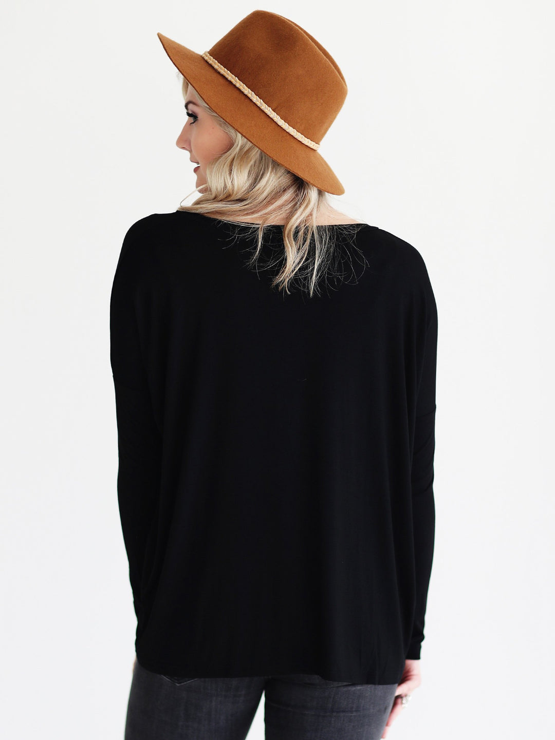 Black V-Neck Long Sleeve Top