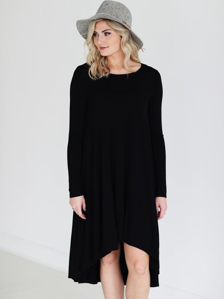 Black DLMN Long Sleeve High Low Dress