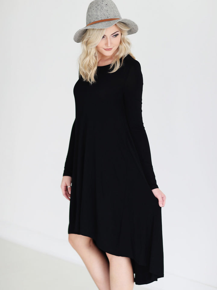 Black DLMN Long Sleeve High Low Dress