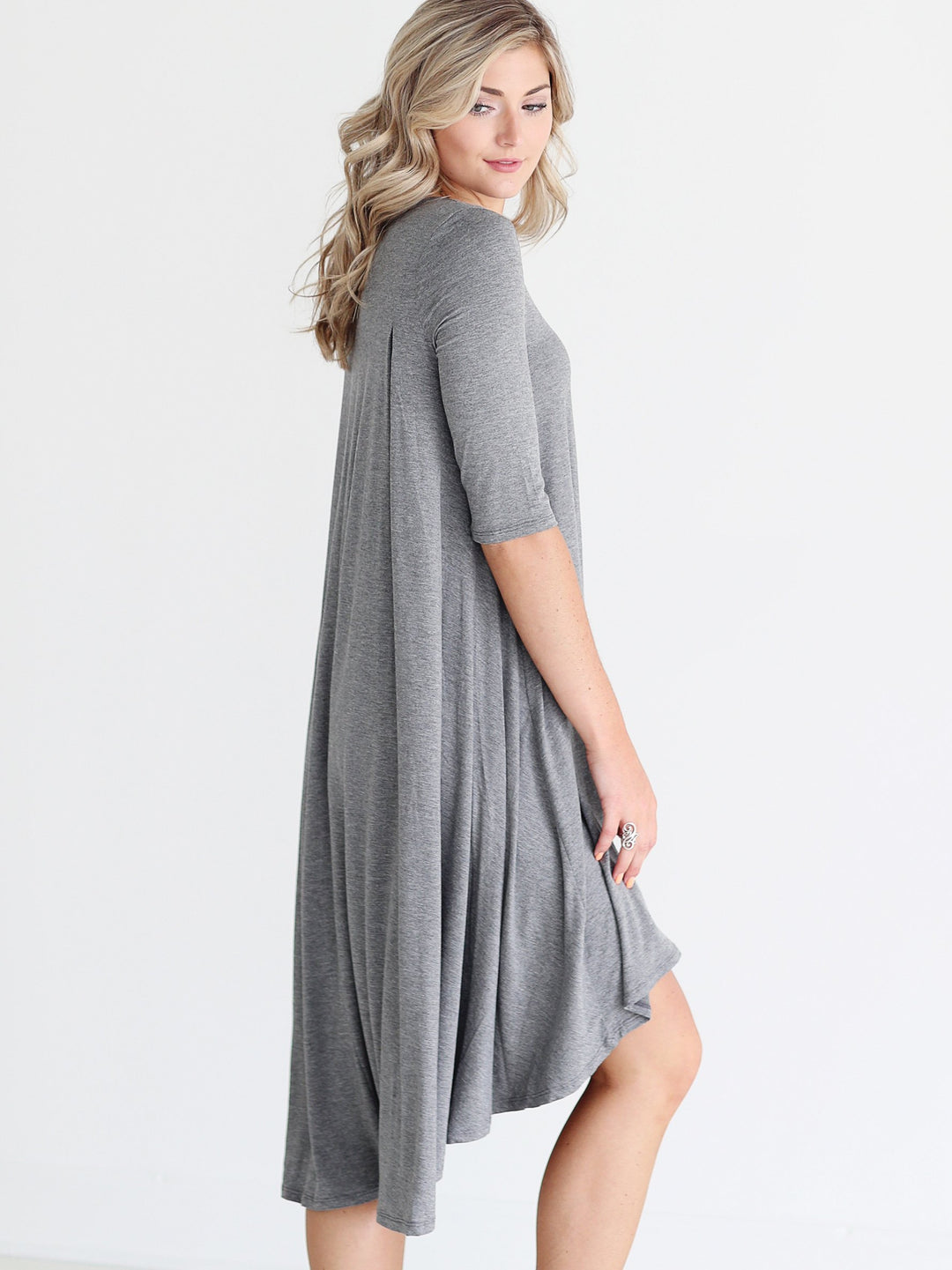 Dark Heather DLMN Short Sleeve High-Low Dress