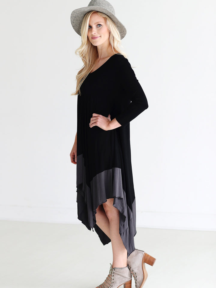 Black DLMN Draped Color Block Dress
