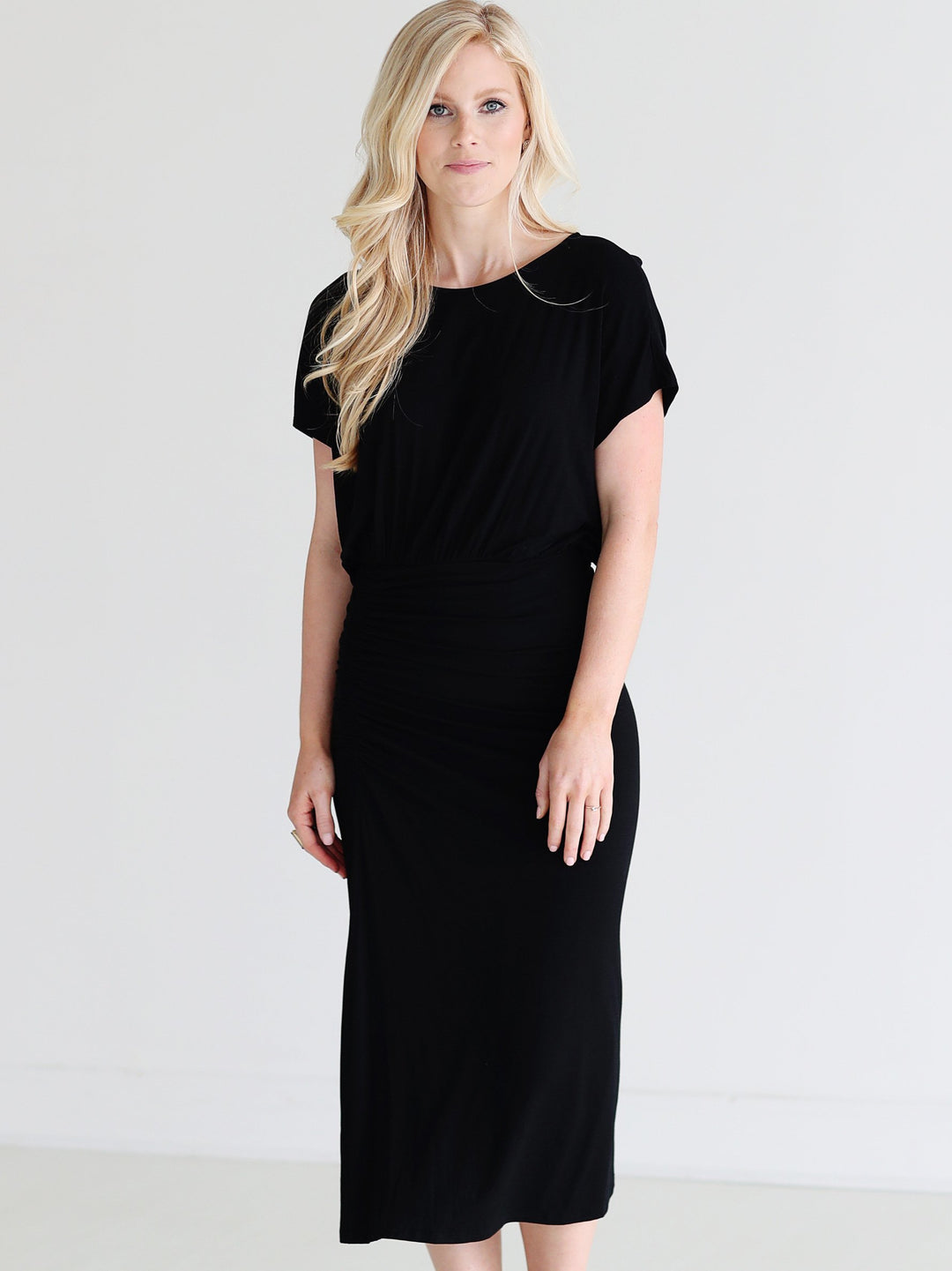 Black DLMN Ruched Side Midi Dress