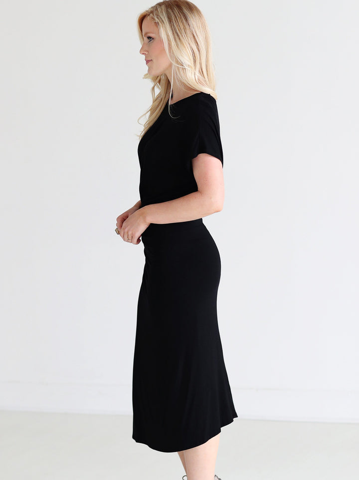 Black DLMN Ruched Side Midi Dress