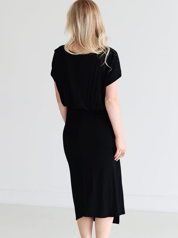 Black DLMN Ruched Side Midi Dress