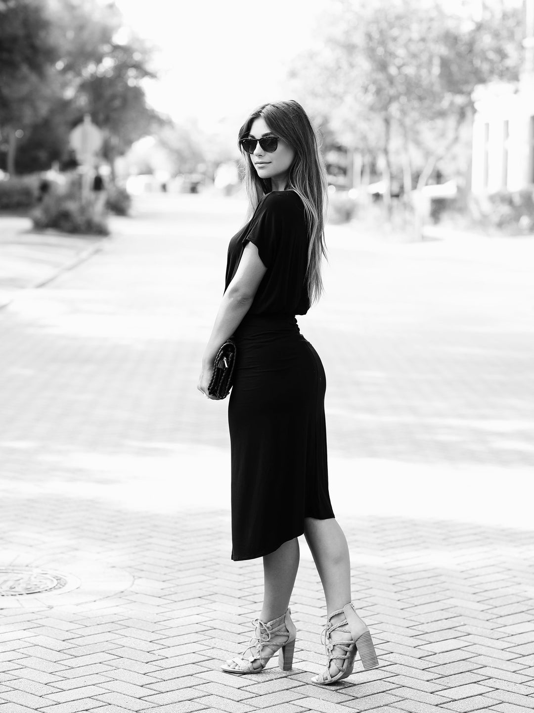 Black DLMN Ruched Side Midi Dress