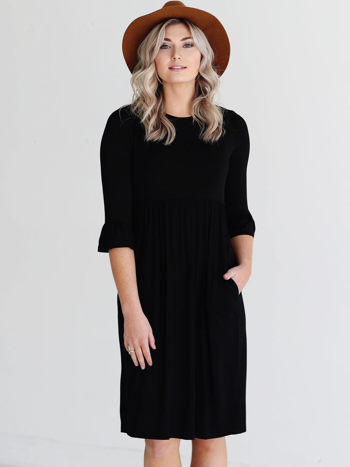 Black DLMN Trumpet Sleeve Dress