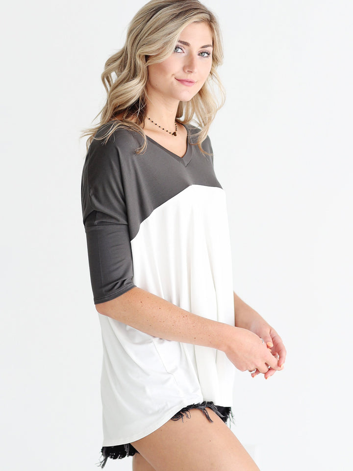 Ivory DLMN Color Block Pocket Tee