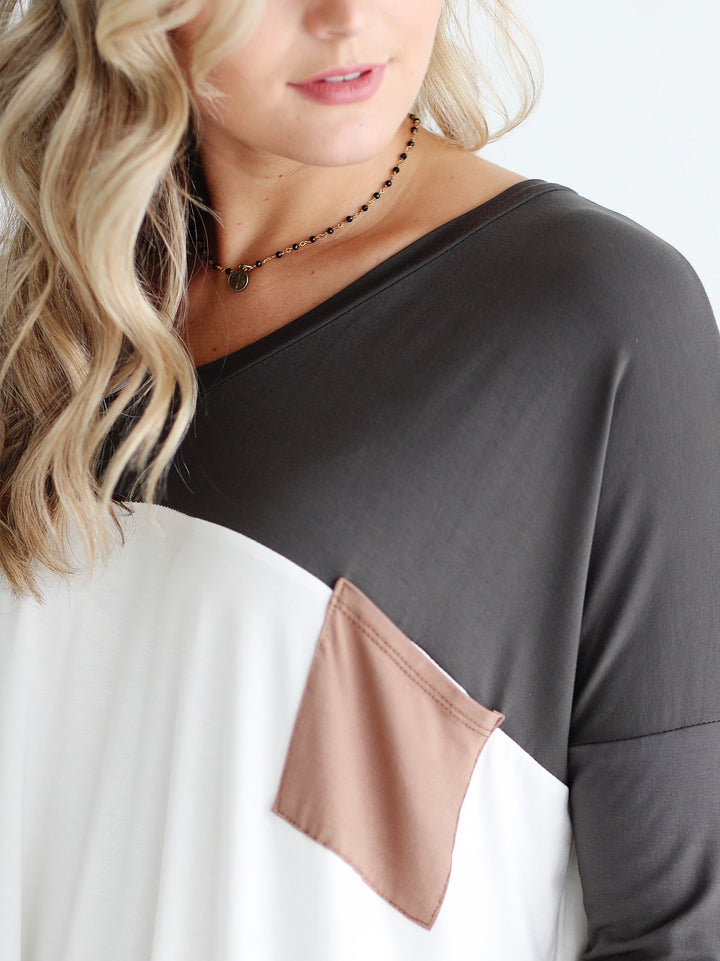 Ivory DLMN Color Block Pocket Tee