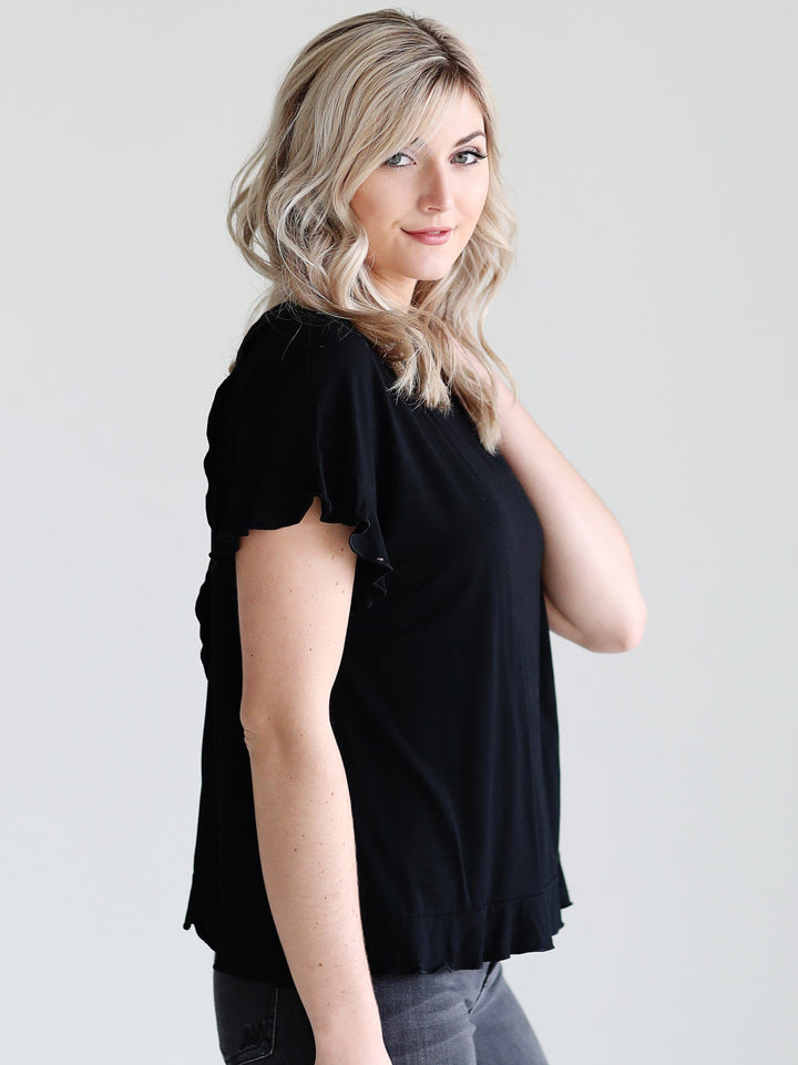 Black DLMN Tulip Back Ruffle Top