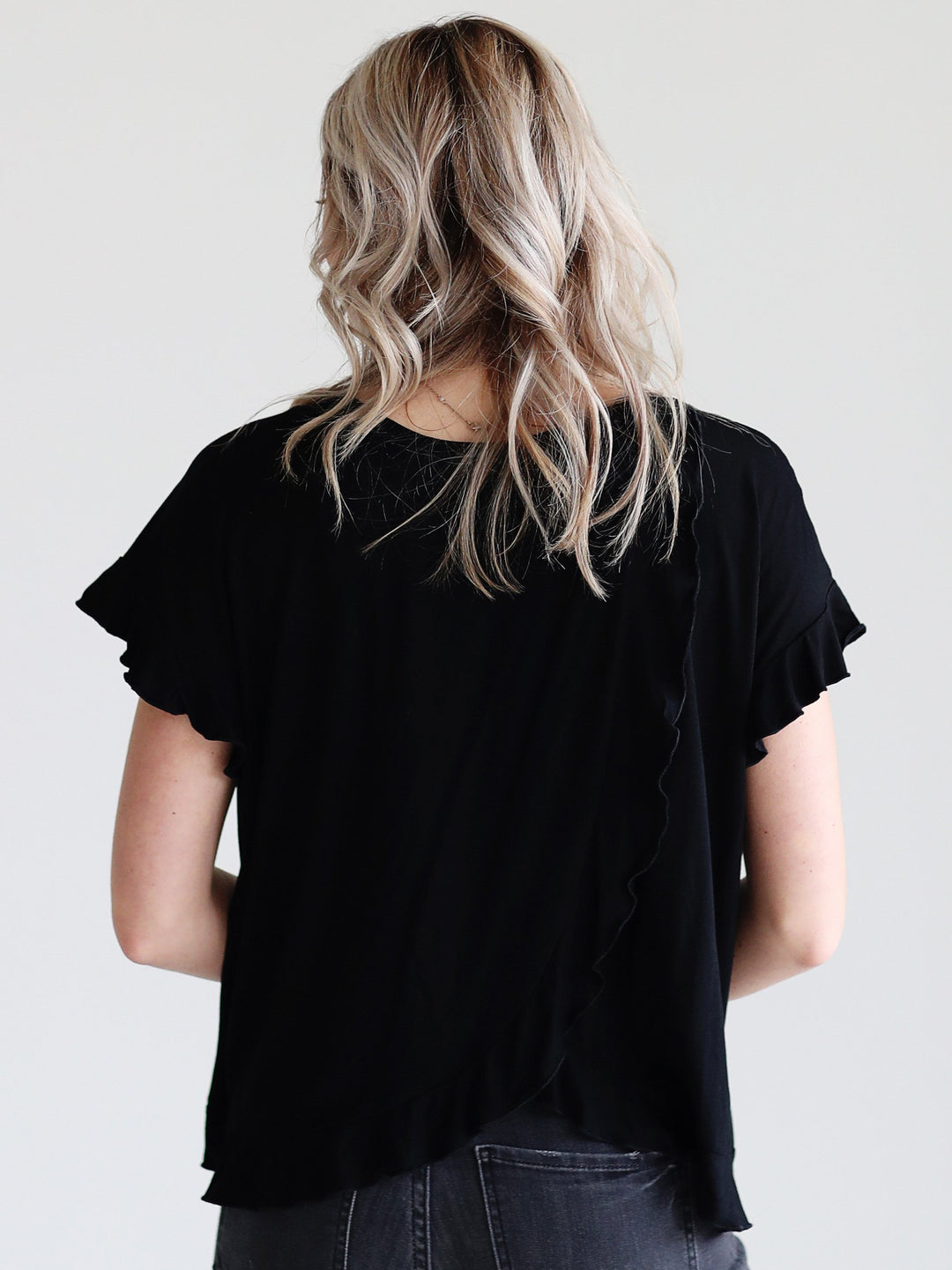Black DLMN Tulip Back Ruffle Top