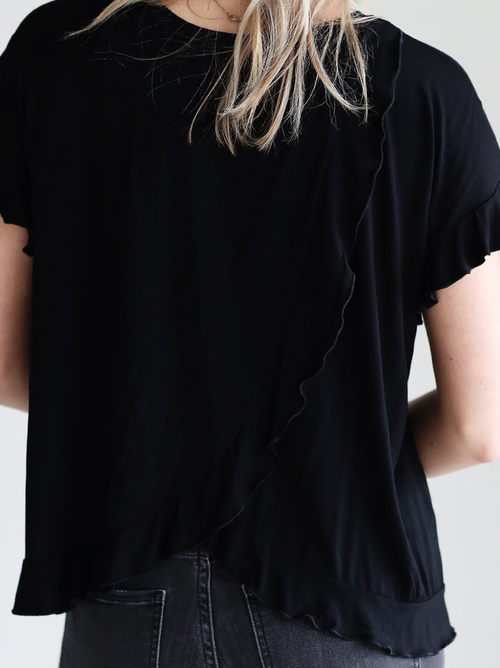 Black DLMN Tulip Back Ruffle Top