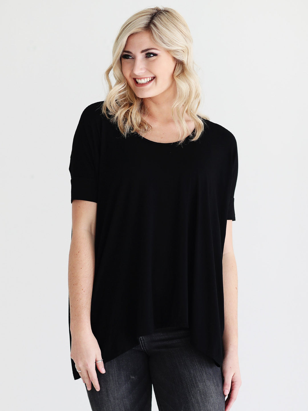 Black DLMN Short Sleeve High-Low Tee
