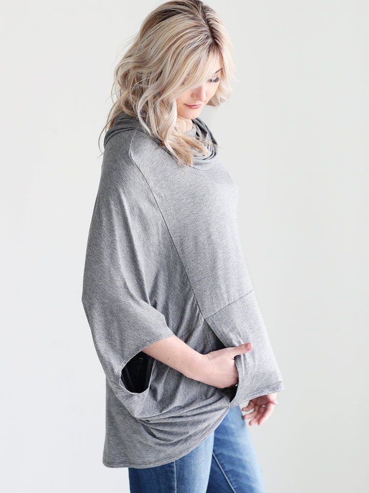 Dark Heather Gray DLMN Cowl Neck Poncho