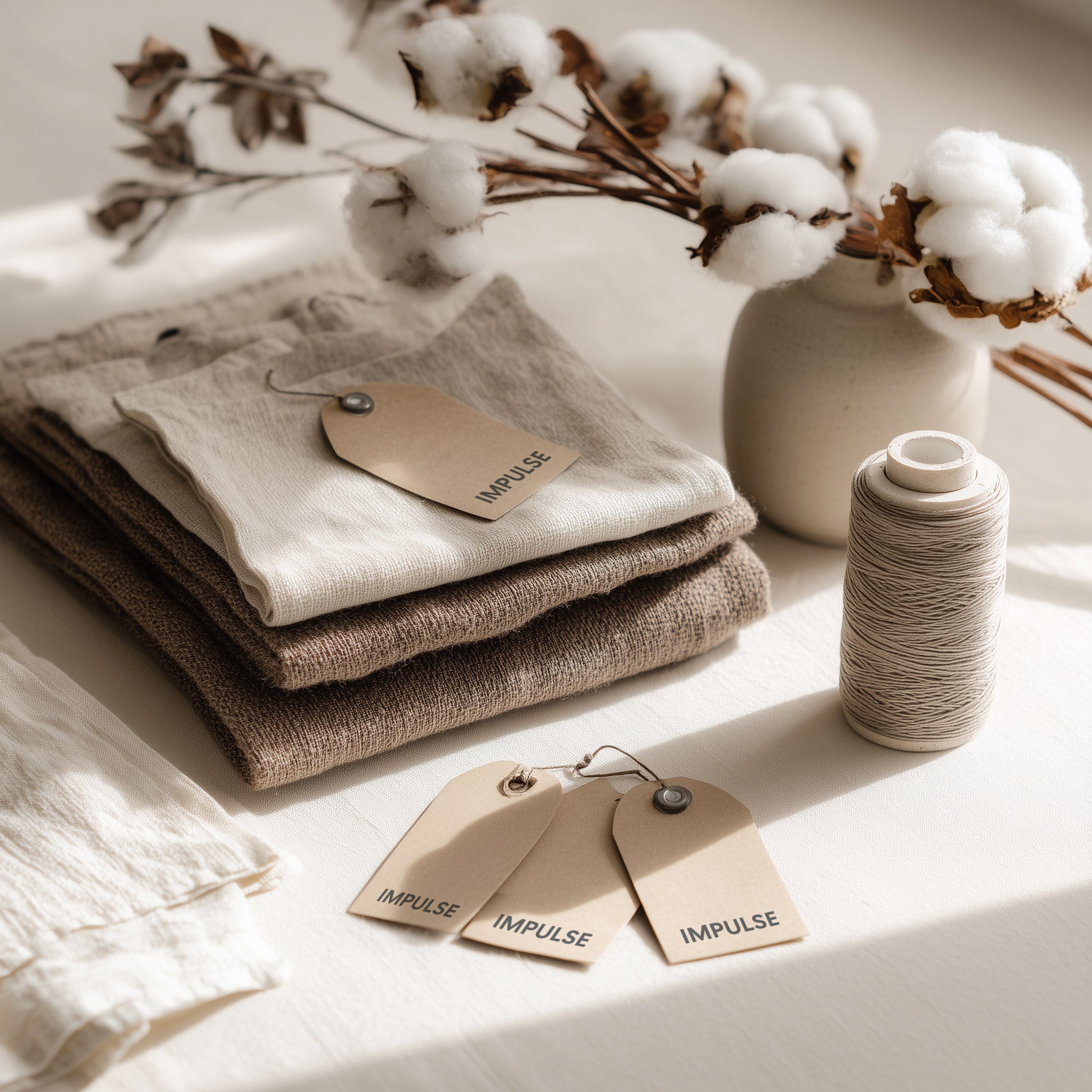 Draped taupe linen fabric texture close-up