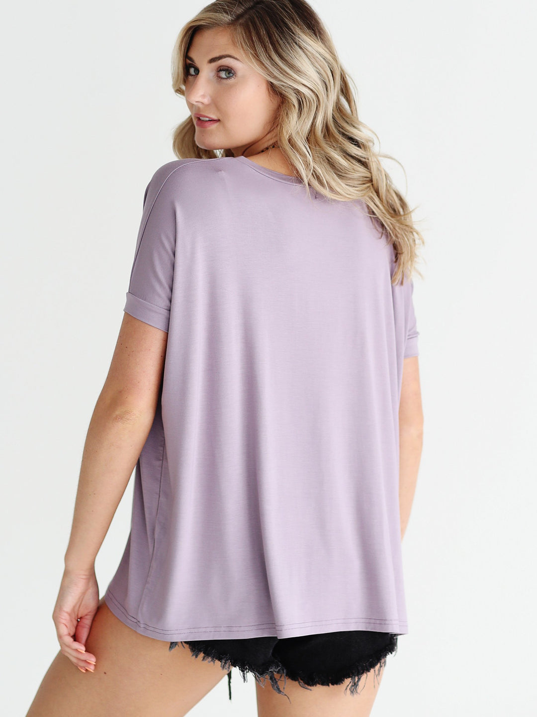 Light Purple V-Neck Short Sleeve Top