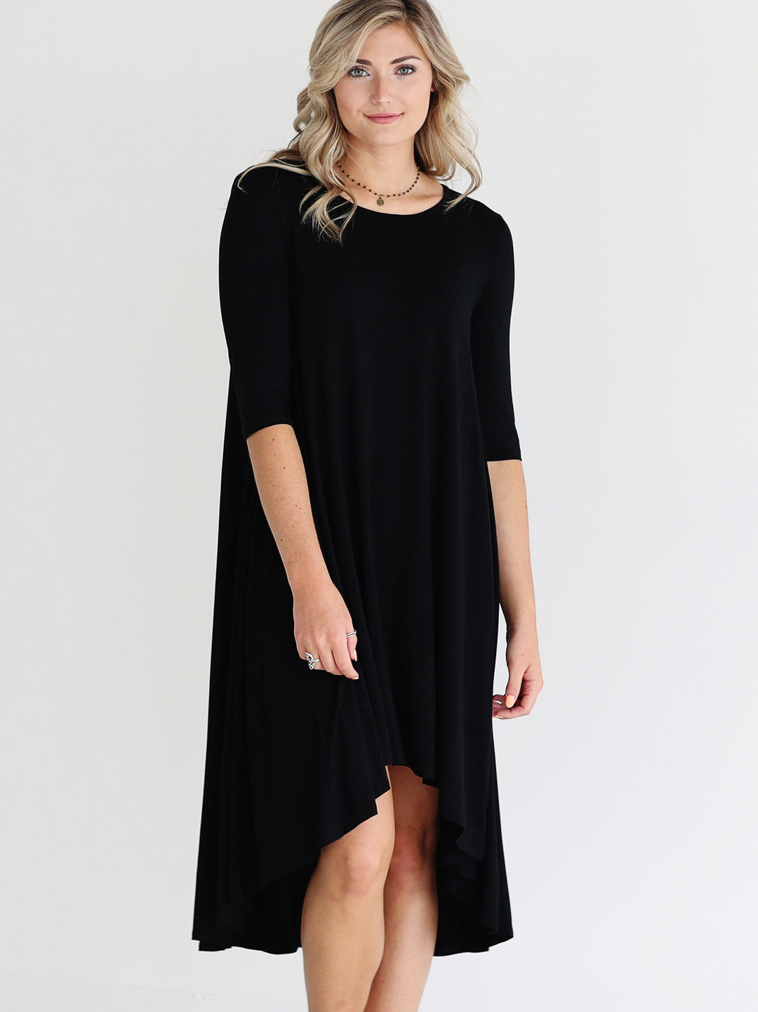 Black DLMN Short Sleeve High-Low Dress
