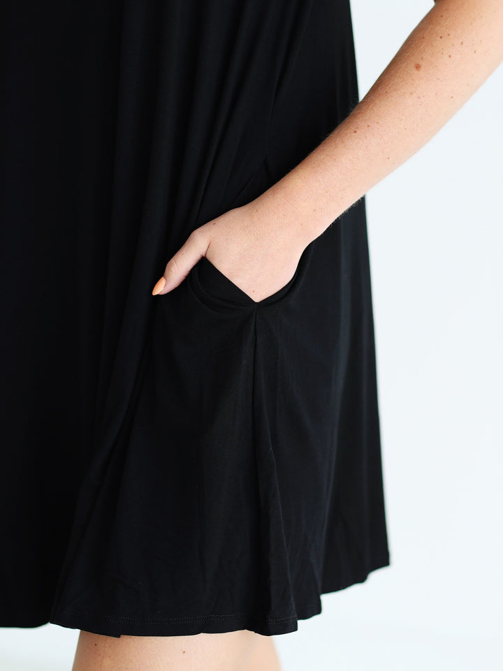 Black DLMN Short Sleeve Pocket Swing Dress