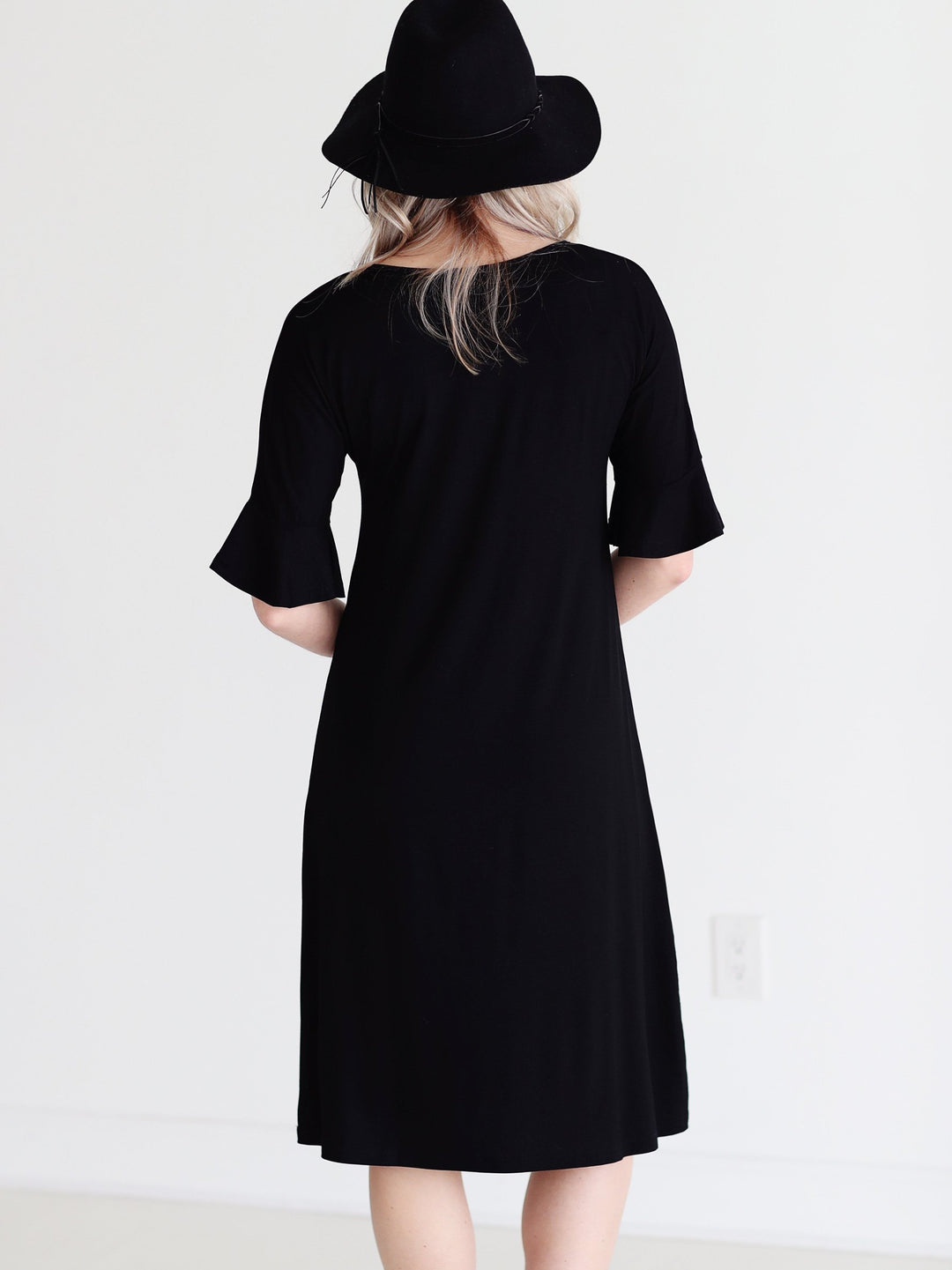 Black DLMN Cropped Bell Sleeve Midi Dress